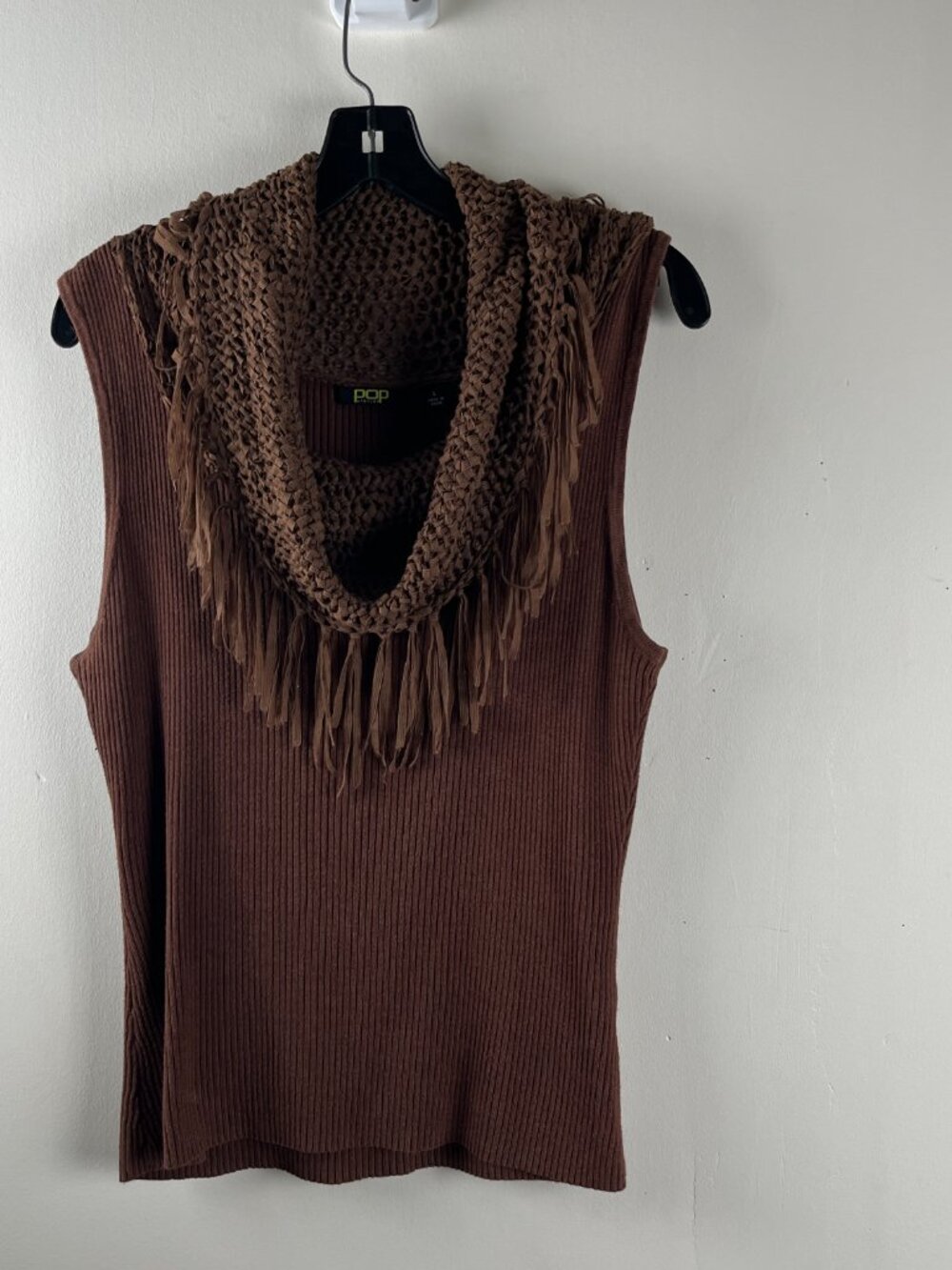 Population Vintage Brown Vest Cowl Neck